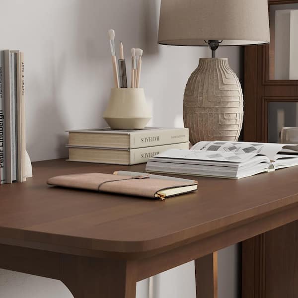 FUFU&GAGA 51.2 in. Rectangular Walnut 100% Solid Wood Writing Desk