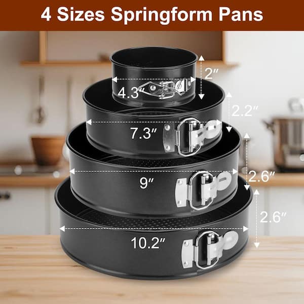 Wudkey 4-Piece Springform Pan Set with Removable Bottom, 4/7/9/10 in. Non-Stick Leak-Proof Cake Pan for Baking