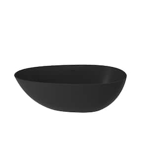 67 in. x 33 in. Stone Resin Solid Surface Non-Slip Freestanding Soaking Bathtub with Brass Drain and Hose in Matte Black