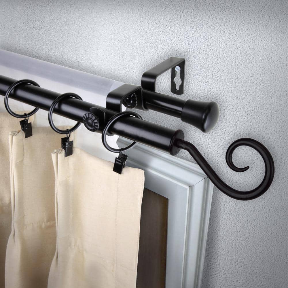 Adjustable Black Steel Scroll Double Curtain Rod 28"-48"