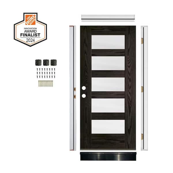 DIY RTA KIT 36in.x80in. Modern 5-Lite Frosted Glass Right-Hand Baby Grand Stain Fiberglass Ready To Assemble Front Door