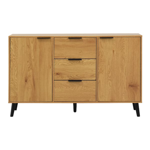 Sideboard Buffet Cabinet with Storage, Wood Coffee Bar Cabinet, Kitchen Cabinet with 3 Drawers and 2 Doors in Natural