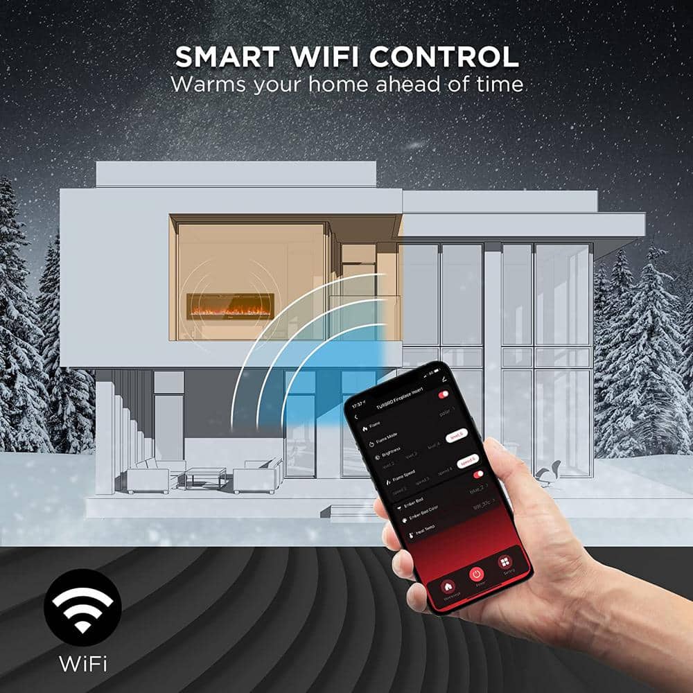60" Black Tempered Glass Smart WiFi Electric Fireplace