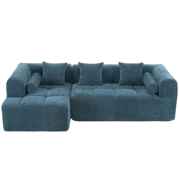 101.2 in. Chenille Sectional Sofa with Side Pockets in Blue