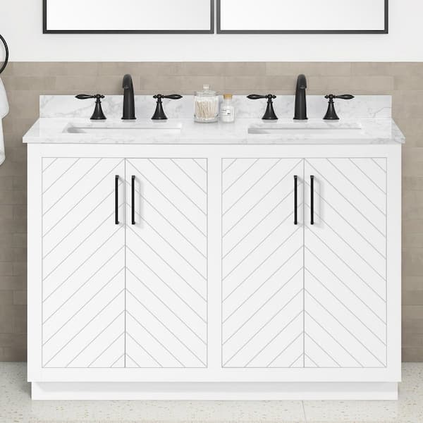 Huckleberry 48 in. Double Sink White Bath Vanity with White Engineered Stone Top (Assembled)