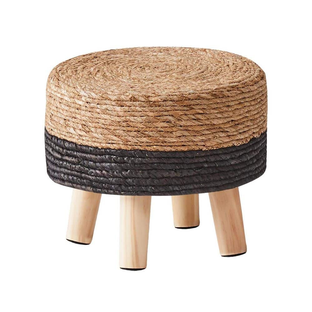 Natural Black Finish Wood Garden Stool Handwoven Seagrass Footrest Ottoman for Lounge Patio Hallway Couch price history on PriceWatchPro