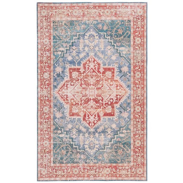 SAFAVIEH Arizona Blue Green/Rust 8 ft. x 10 ft. Distressed Border Ornate Machine Washable Area Rug
