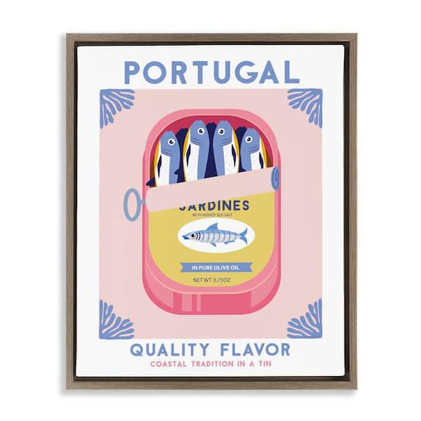 Stupell Industries Portugal Sardine Can by Omar Escalante Brown Floater Frame Food Graphic Art Print 21 in. x 17 in.