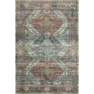 Skye Apricot/Mist 6 ft. x 6 ft. Round Printed Distressed Oriental Area Rug