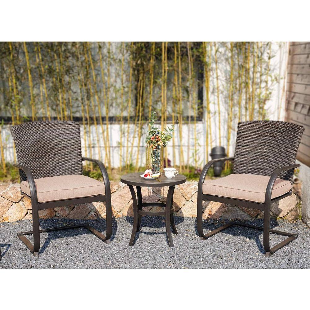 Yangming Patio Brown 3-piece Wicker Round Table Outdoor Bistro Set With 