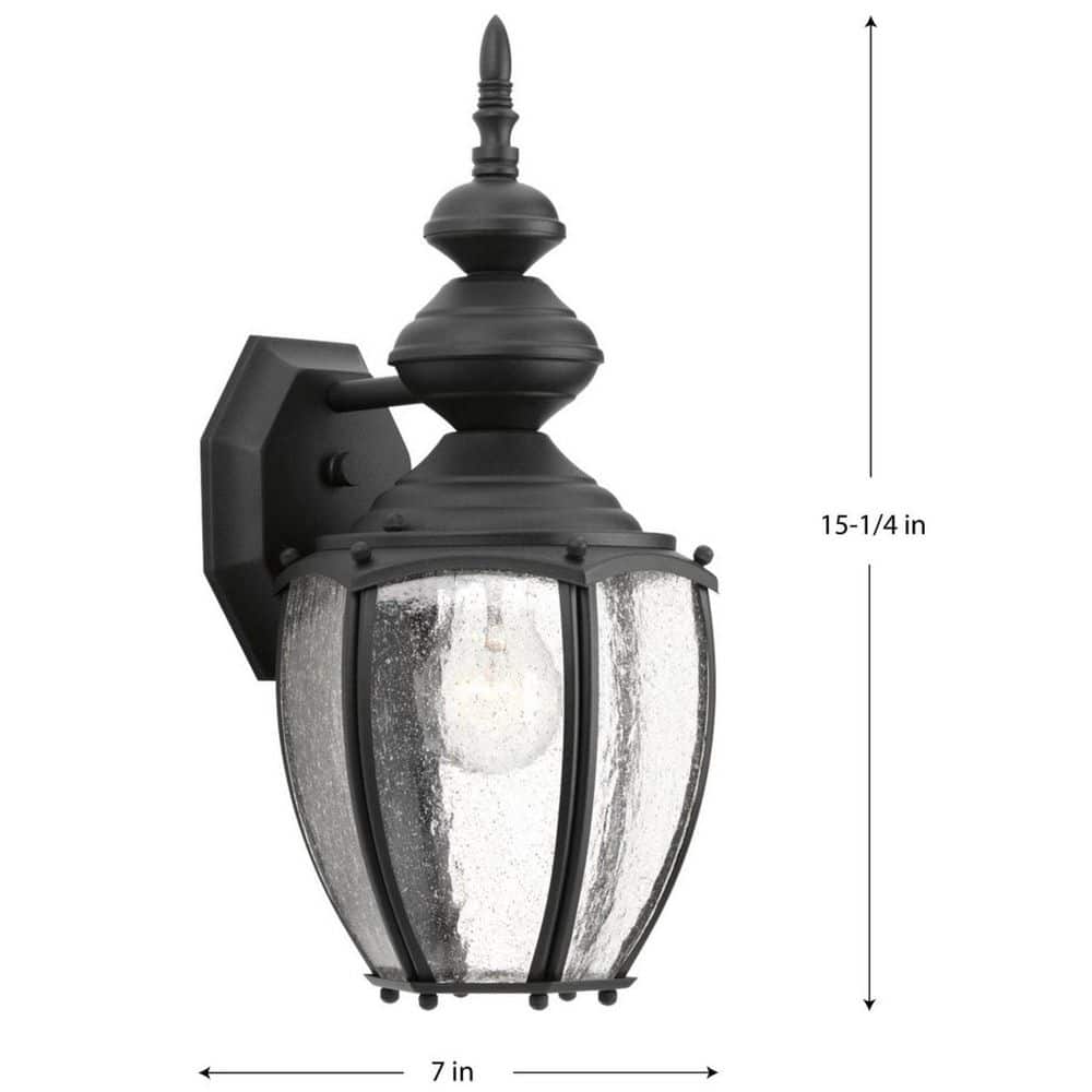 Textured Black Aluminum Outdoor Wall Lantern with Seeded Glass Panels