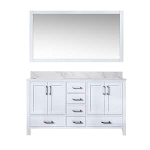 Jacques 60 in. W x 22 in. D White Double Bath Vanity, Carrara Marble Top, and 58 in. Mirror