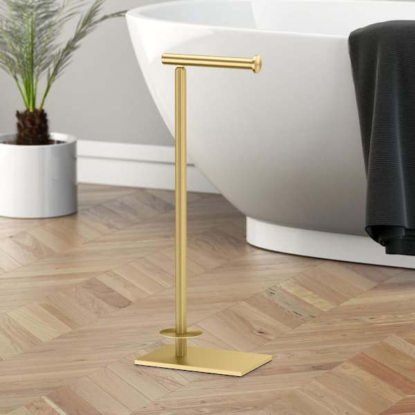 Gatco Latitude II Square Free Standing Toilet Paper Holder with Storage in  Brushed Brass 1443B - The Home Depot