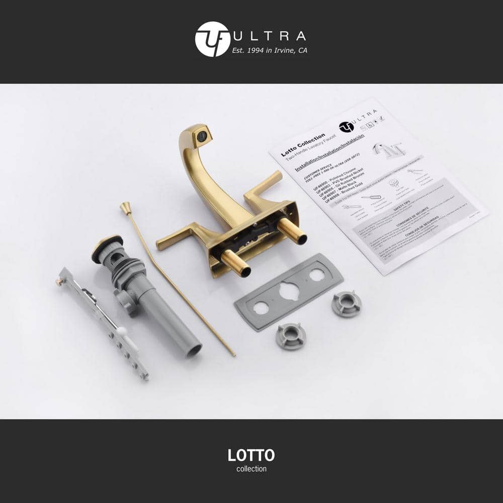 Brushed Gold 2-Handle Centerset Bathroom Faucet with Drain Assembly