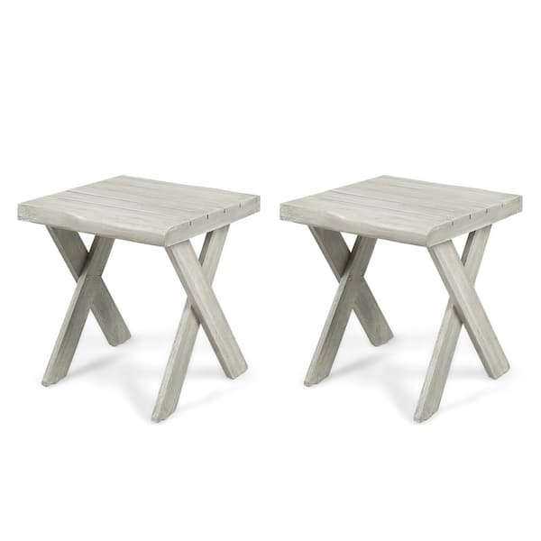 Noble House Nesha Sandblasted Light Gray Square Indoor/Outdoor Side Table (2-Pack)