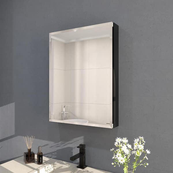 Hermitage Bath Flicker 23 in. W x 30 in. H Rectangular Aluminum Recessed/Surface Mount Medicine Cabinet with Mirror in Black