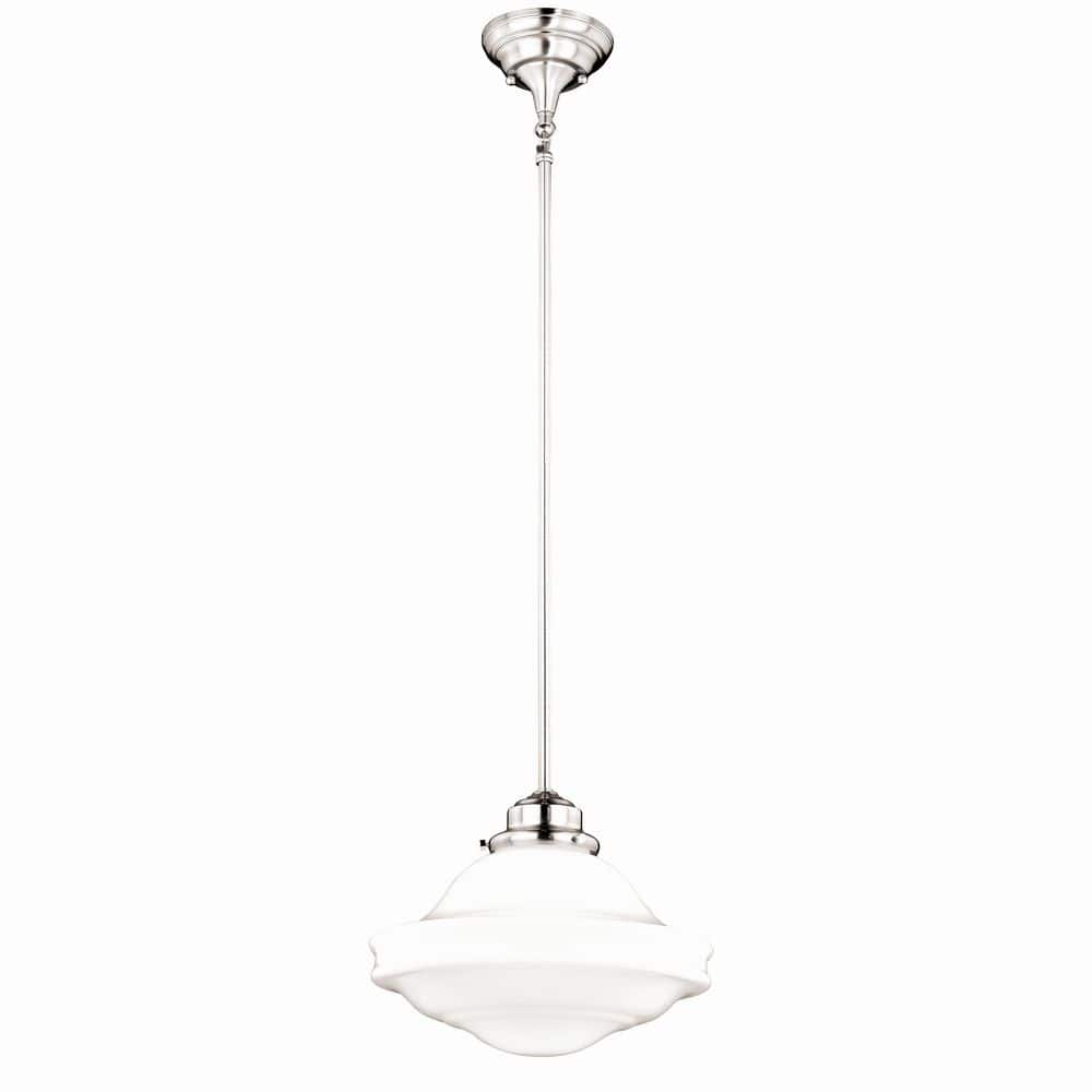 Huntley 1-Light Satin Nickel Farmhouse Schoolhouse Pendant White Glass price history on PriceWatchPro