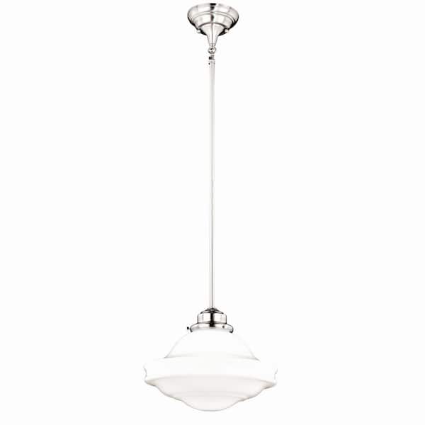 VAXCEL Huntley 1-Light Satin Nickel Farmhouse Schoolhouse Pendant White Glass