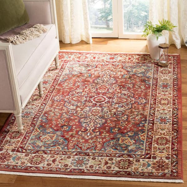 Kashan Red/Ivory 5 ft. x 7 ft. Antique Border Area Rug