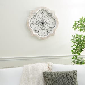 22 in. x  22 in. Wooden White Scroll Wall Decor with Metal Scroll Work