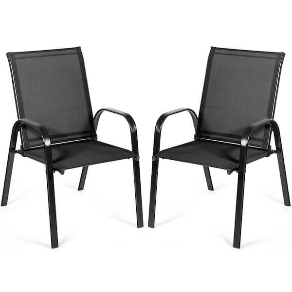 Alpulon Black Metal Outdoor Dining Chair with Armrest (2-Pack)