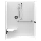 Accessible Smooth Tile AcrylX 60 in. x 30 in. x 74.3 in. 1-Piece ADA Shower Stall w/ Left Seat and Grab Bars in White