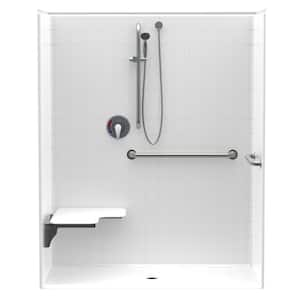 Basic 37 in. x 48 in. x 80 in. AcrylX 1-Piece Shower Kit with Shower Wall  and Shower Pan in White, Center Drain,RHS Seat