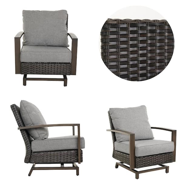 3-Piece Wicker Outdoor Bistro Set Single Sofa Chairs Side Table Set with Gray Cushions