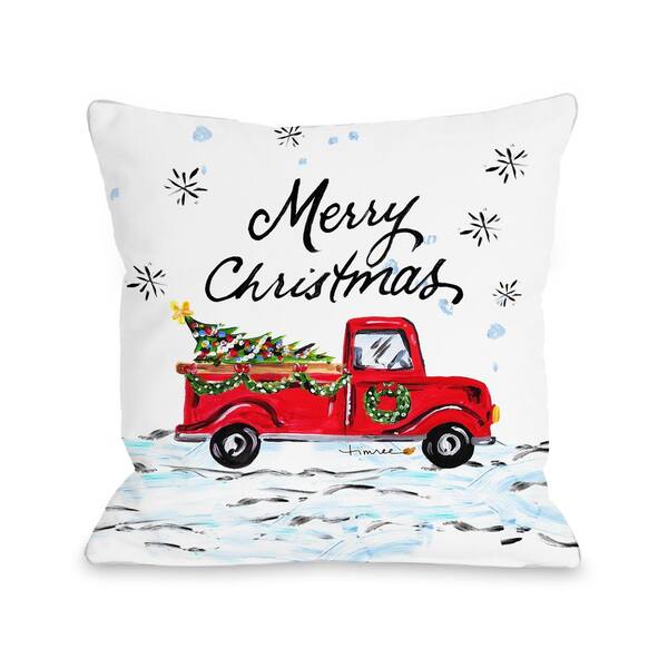 Unbranded Merry Christmas Pickup Truck Multicolored Graphic Polyester 16 in. x 16 in. Throw Pillow