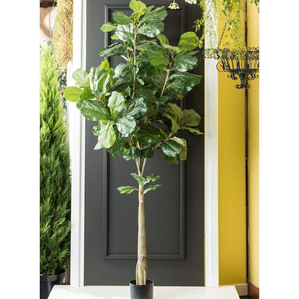 Tall Green Silk Fiddle Leaf Fig Tree in Black Pot