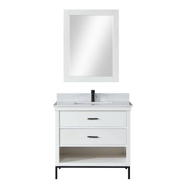 Altair Kesia 36 in. W x 22 in. D x 34 in. H Single Sink Bath Vanity in White with White Composite Stone Top and Mirror