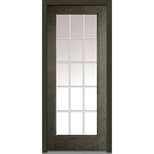 MMI Door 32 in. x 80 in. Grilles Between Glass Left-Hand Full Lite Clear Classic Stained Fiberglass Oak Prehung Front Door