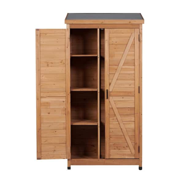 Fir Wood 2.79 ft. W x 1.54 ft. D Light Brown Outdoor Tall Tool Cabinet Shed with Removable Shelves, 4.30 sq. ft.