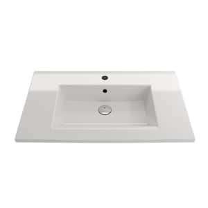 Ravenna White 32.25 in. 1-Hole Fireclay Rectangular Wall-Mounted Sink with Overflow