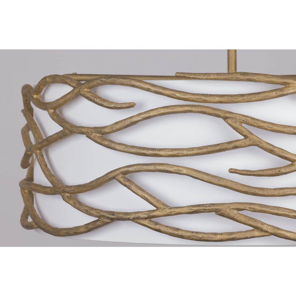 Textured Ashen Gold 6-Light Indoor Drum Pendant with Fabric Shade