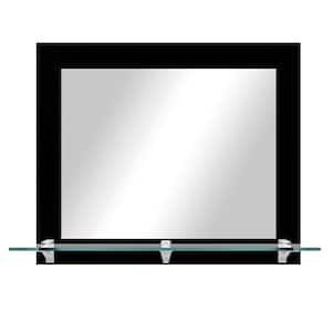 25.5 in. W x 21.5 in. H Rectangle Black Horizontal Mirror With Tempered Glass Shelf/Chrome Brackets