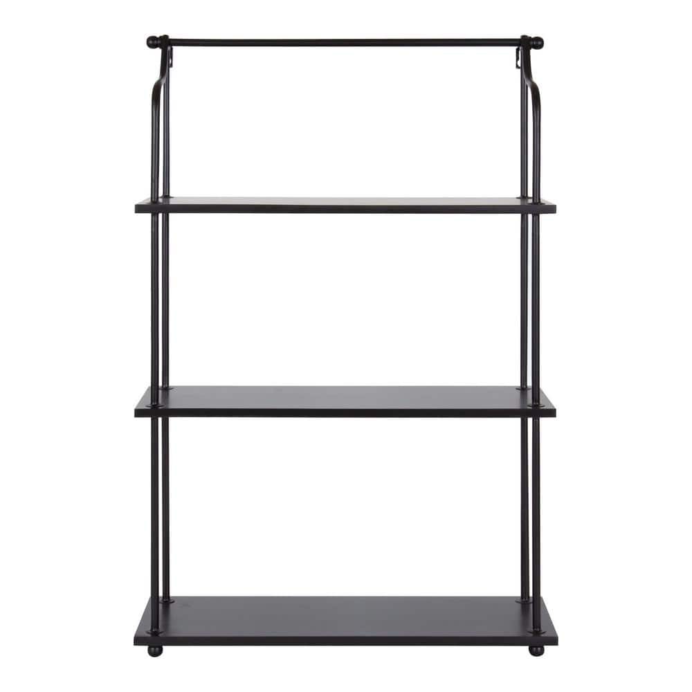 Walters 32'' Modern Black Wood and Metal 3-Tier Wall Shelf
