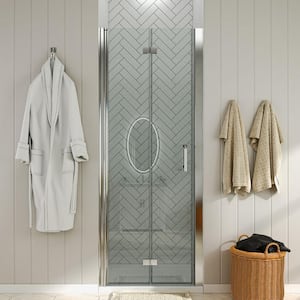 34 to 35-1/2 in. W x 72 in. H Bi-Fold Frameless Shower Doors in Chrome with Clear Glass