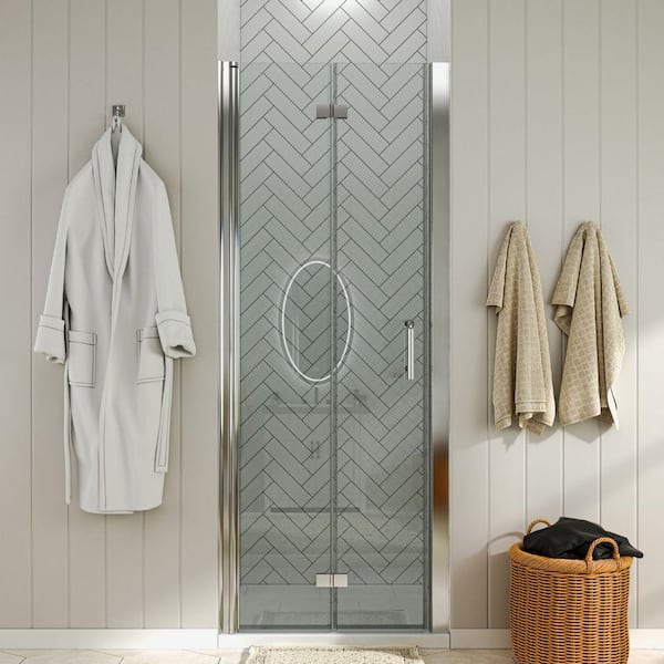 waterpar 34 to 35-1/2 in. W x 72 in. H Bi-Fold Frameless Shower Doors in Chrome with Clear Glass