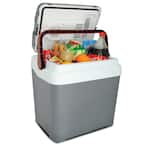 12V Electric Cooler, 24L (26 qt.) Thermoelectric Car Fridge, Self-Locking Handle, Gray/Red