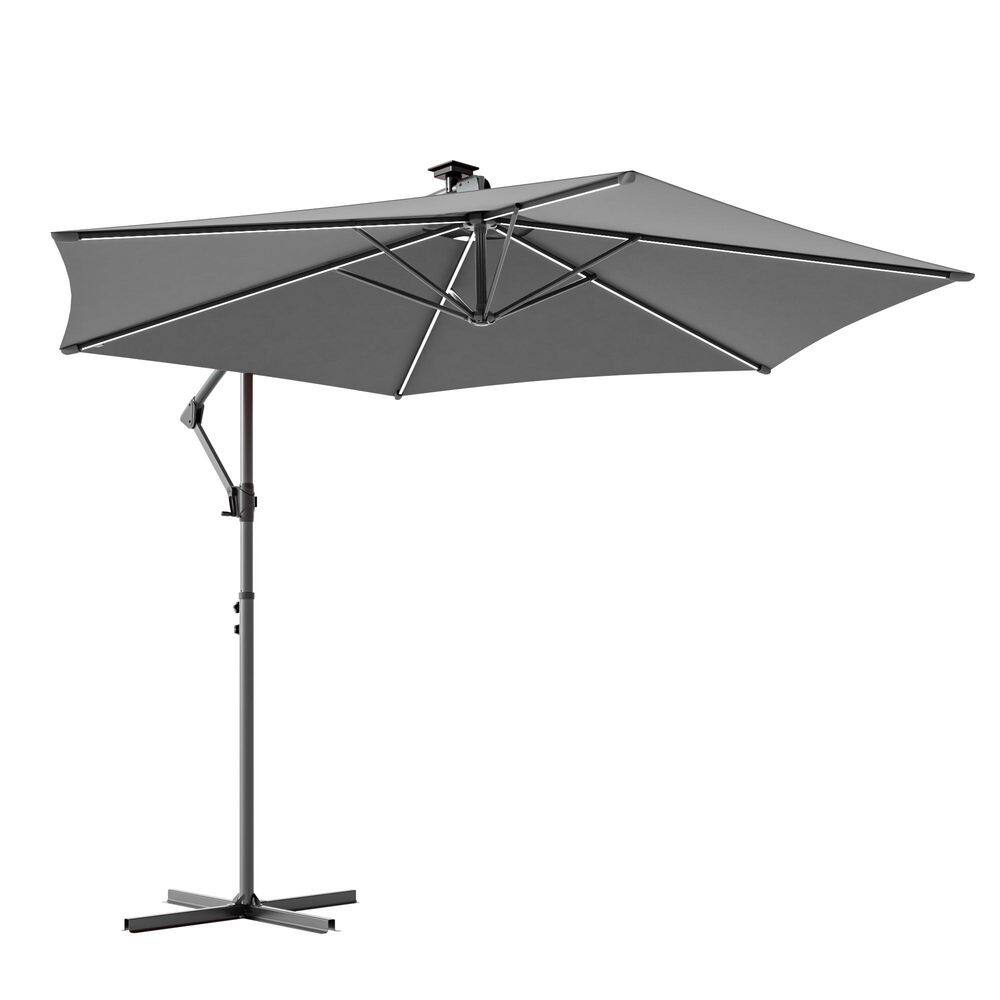 10 ft. LED Offset Hexagon Patio Umbrella with UV Protection and Wind-Resistant Features in Gray price history on PriceWatchPro