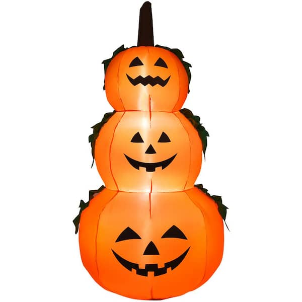 Gymax 6 ft. Halloween Inflatable 3-Pumpkin Stack Decoration with Internal LED Light