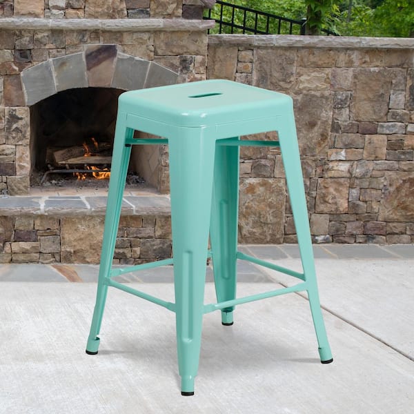 24 in. Mint Metal Bar Stool