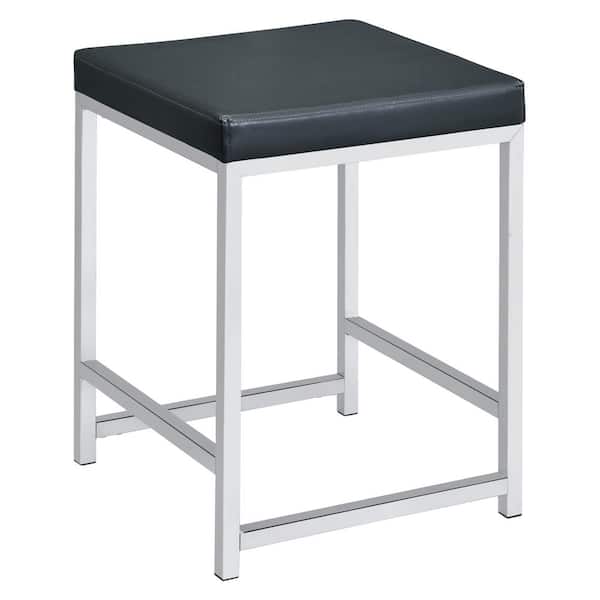 Coaster 14.75 in. Dark Grey and Chrome Backless Metal Frame Vanity Stool with Leatherette Seat