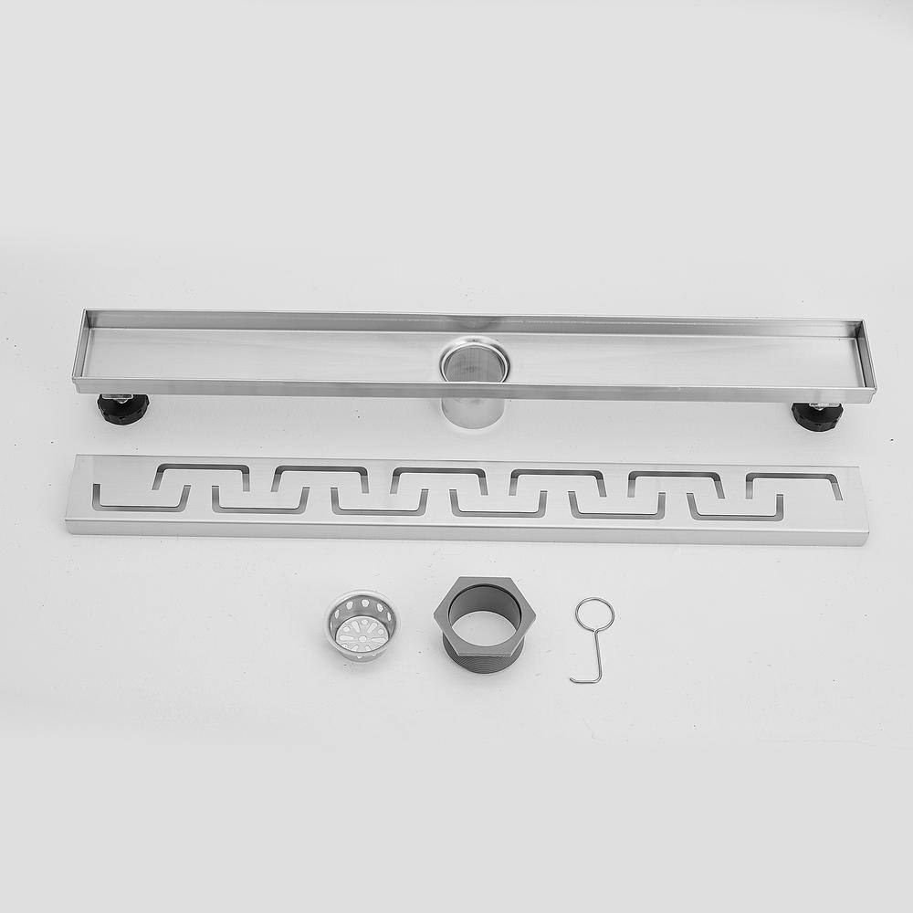 24-inch Brushed Nickel Stainless Steel Linear Shower Drain with U-shaped Pattern