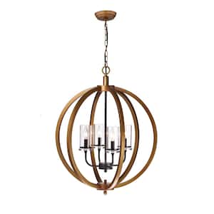 Seiuro 4-Light Gold Globe Chandelier for Kitchen, Dining/Living Room, Bedroom, Foyer with No Bulbs Included