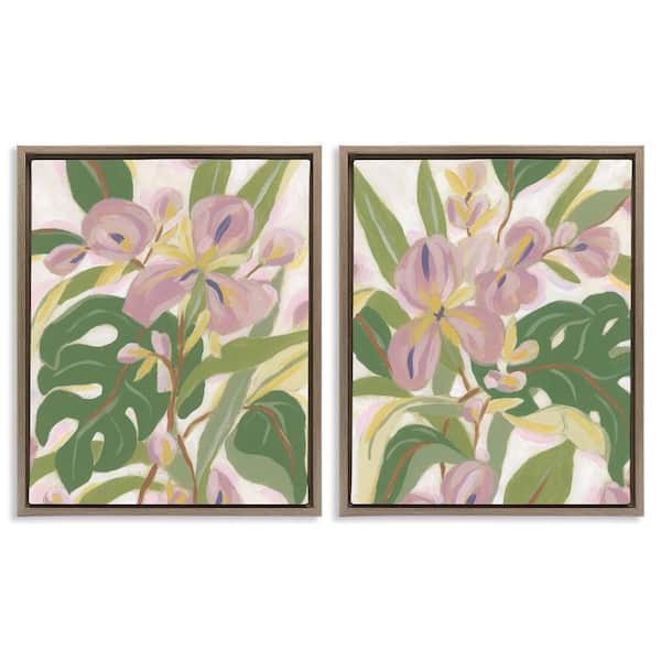 Stupell Industries Tropical Irises Abstraction by June Erica Vess 2 Pieces Brown Floater Frame Nature Graphic Art Print 31 in. x 25 in.
