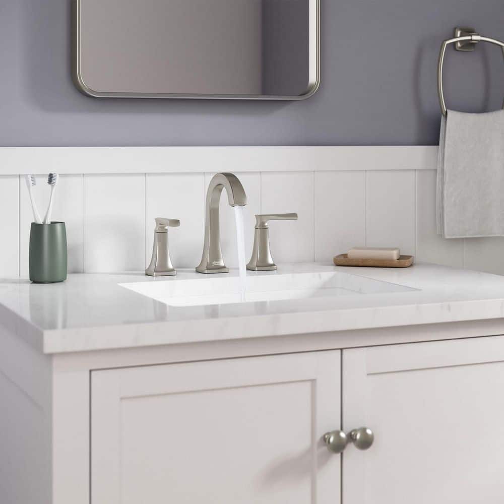 Brushed Nickel Modern Widespread Bathroom Faucet with Lever Handles