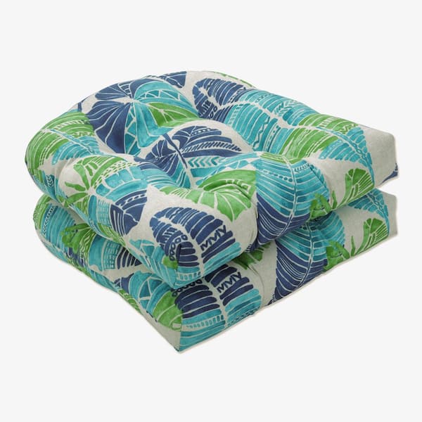 Pillow Perfect Floral 19 in. x 19 in. Outdoor Dining Chair Cushion in Blue/Green Hixon (Set of 2)