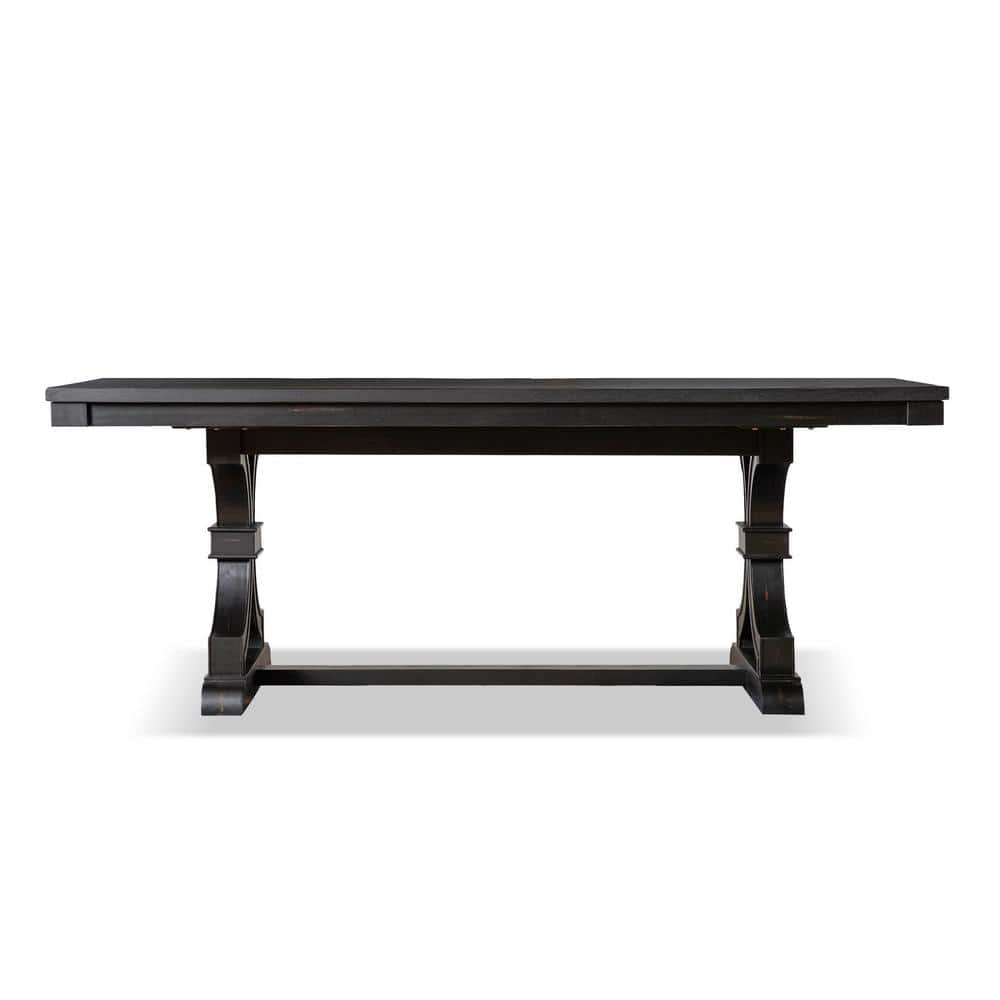 Black Solid Wood Farmhouse Rectangular Dining Table, 79"